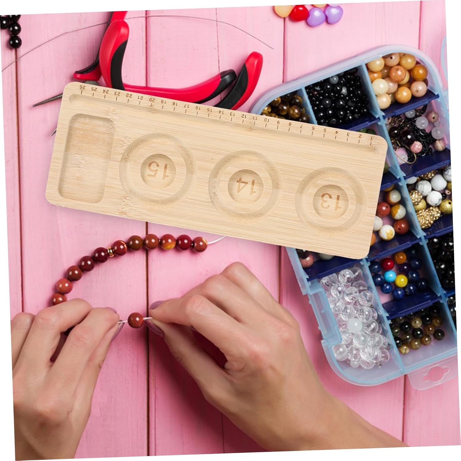 Bead Board for Jewelry Making Wood Beading Tray Multi-compartment Design Portable Jewelry for Bracelets and Necklaces for Crafting and Beading Activities
