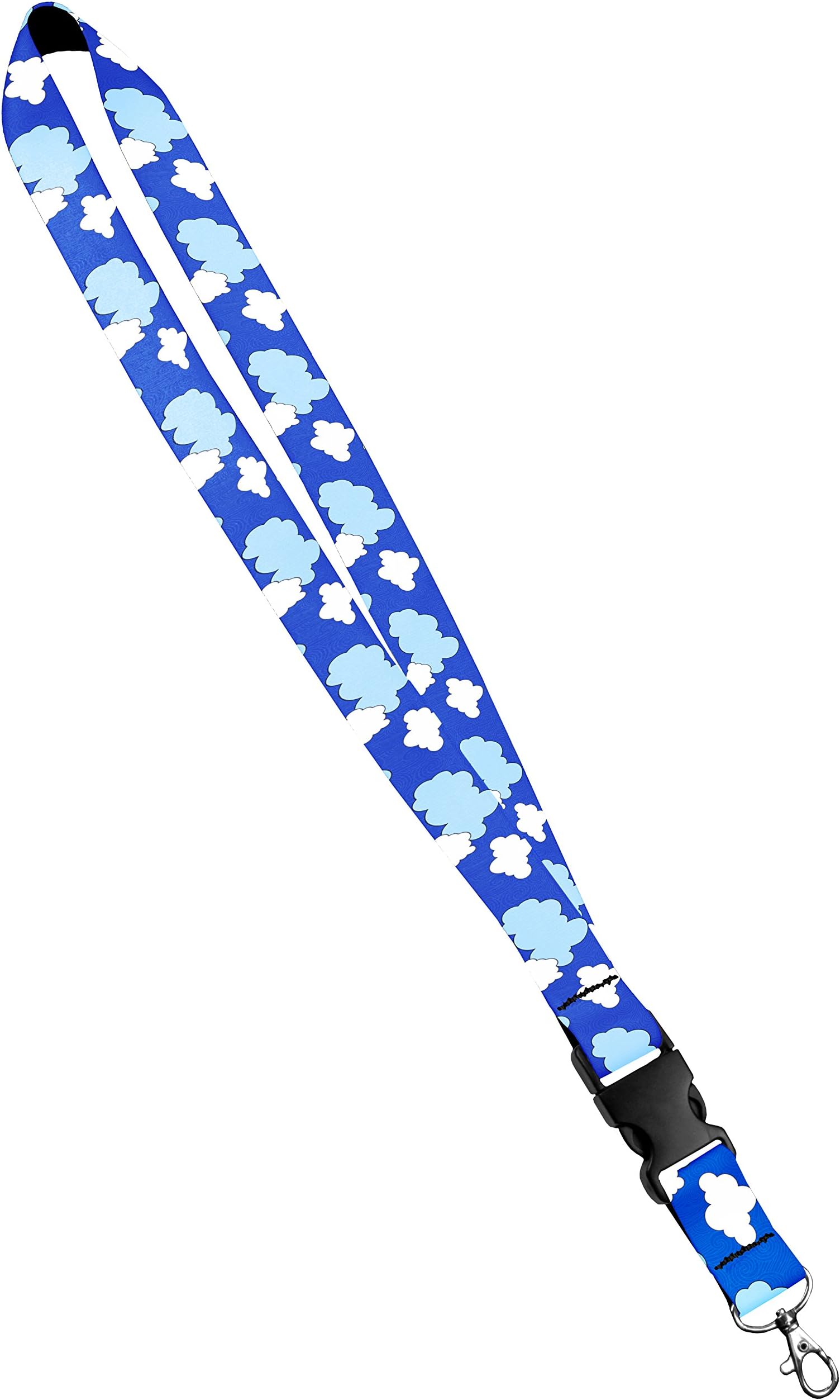 Moose Pet WearPrint Lanyard - Satin Keychain Necklace with Side Release Buckle and Snap, ID Badge Holder – 3/4 Inch, Baby Blue White Clouds