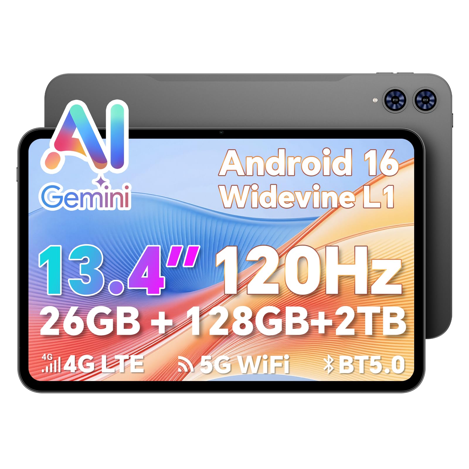 TECLAST 13 inch Tablet Android 16 26GB RAM 128GB 120Hz Gaming Tablet 4G LTE