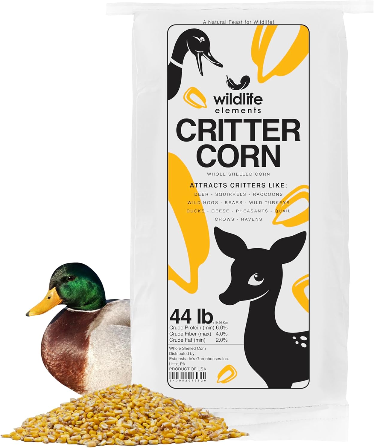 Critter Corn, Natural Whole Shelled Corn for Wildlife, 44lb Bag – High-Energy Feed for Deer, Squirrels, Turkeys, Ducks, Raccoons, and More – USA Sourced