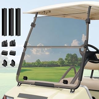 Panglong Golf Cart DS Tinted Windshield for 2000.05 Newer Club Car DS, DS Windshield Foldable, Anti-UV and Impact Resistant, with Windshield Clip Kit