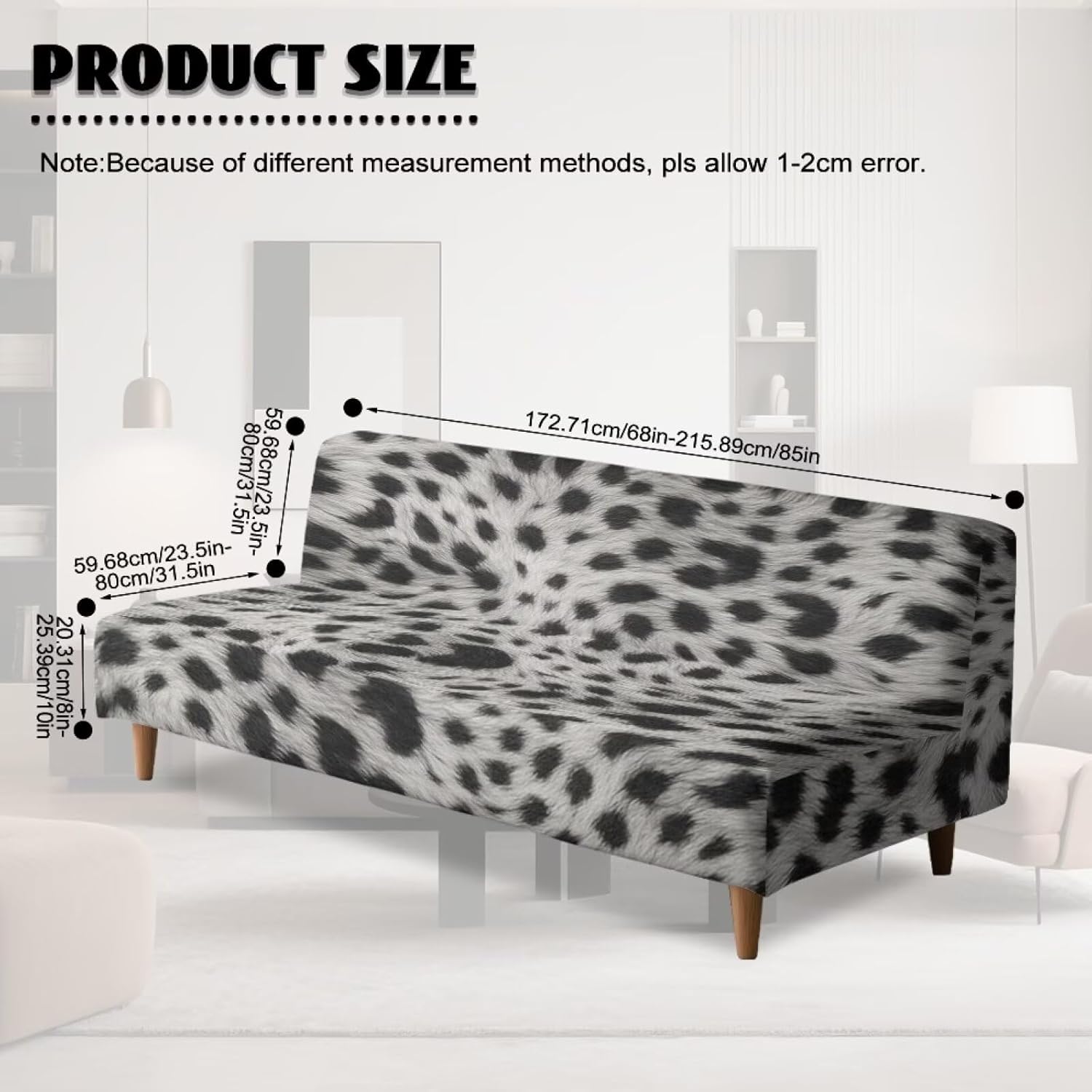 Black White Leopard Print Armless Futon Slipcover, Dustproof Futon Sofa Slipcover Without Armrests Soft Couch Chair Protection for Pets Kids