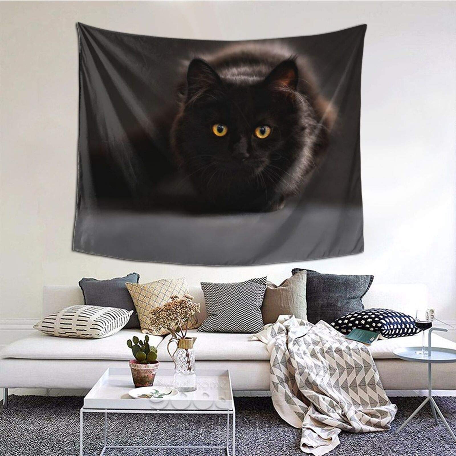 タペストリー　黒猫 Amazon.co.jp: 黒猫 見つめるネコ タペストリー 壁掛けタペストリー 壁