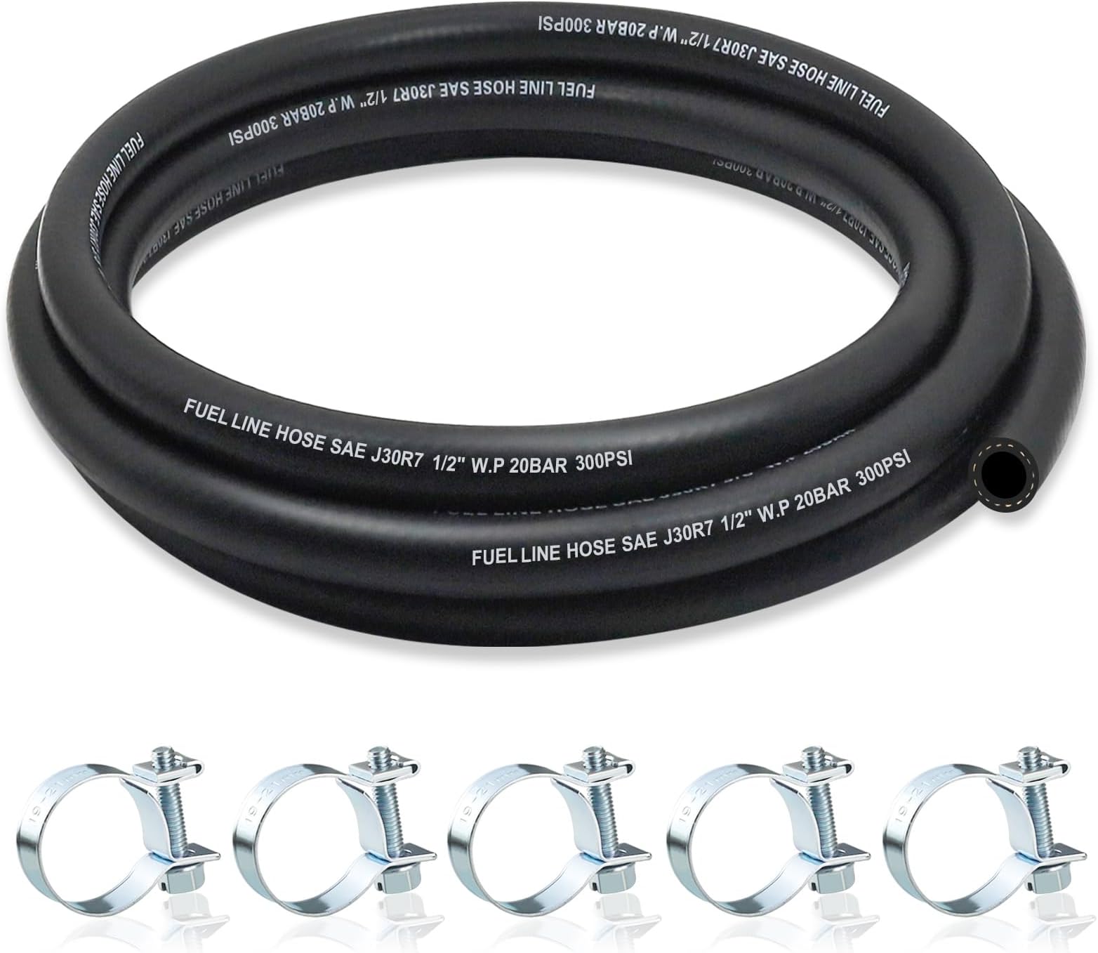 1/2 Fuel Line, NBR Rubber 1/2 Fuel Hose Nylon Braided with Hose Clamps, Fuel Line Hose for Automotive Vehicles(5FT)