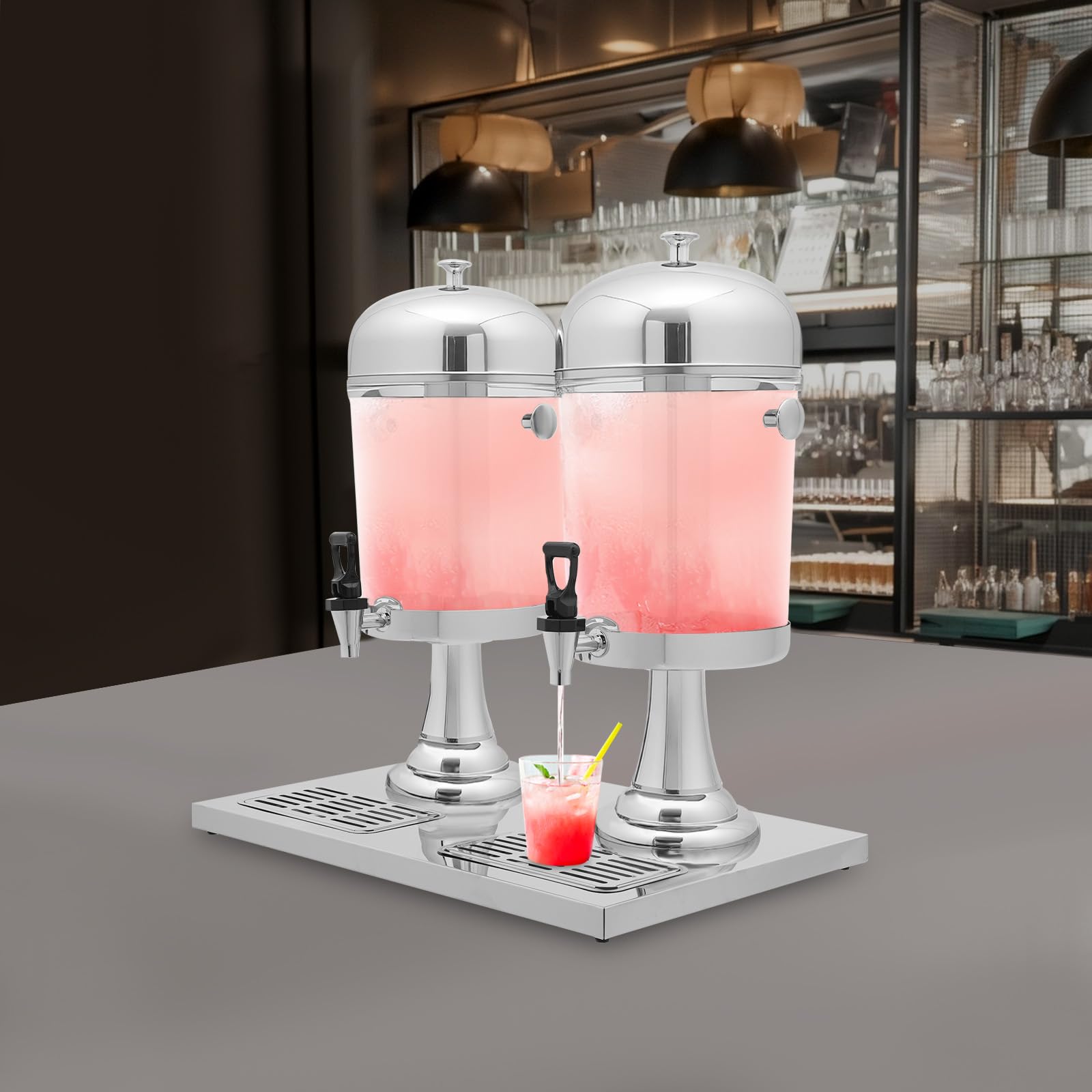 Dispensador de bebidas de acero inoxidable con grifo y base antigoteo, dispensador de agua de 8 L/16 L para zumo, té helado y cócteles, ideal para fiestas, camping y hogar, incluye núcleo de hielo (16