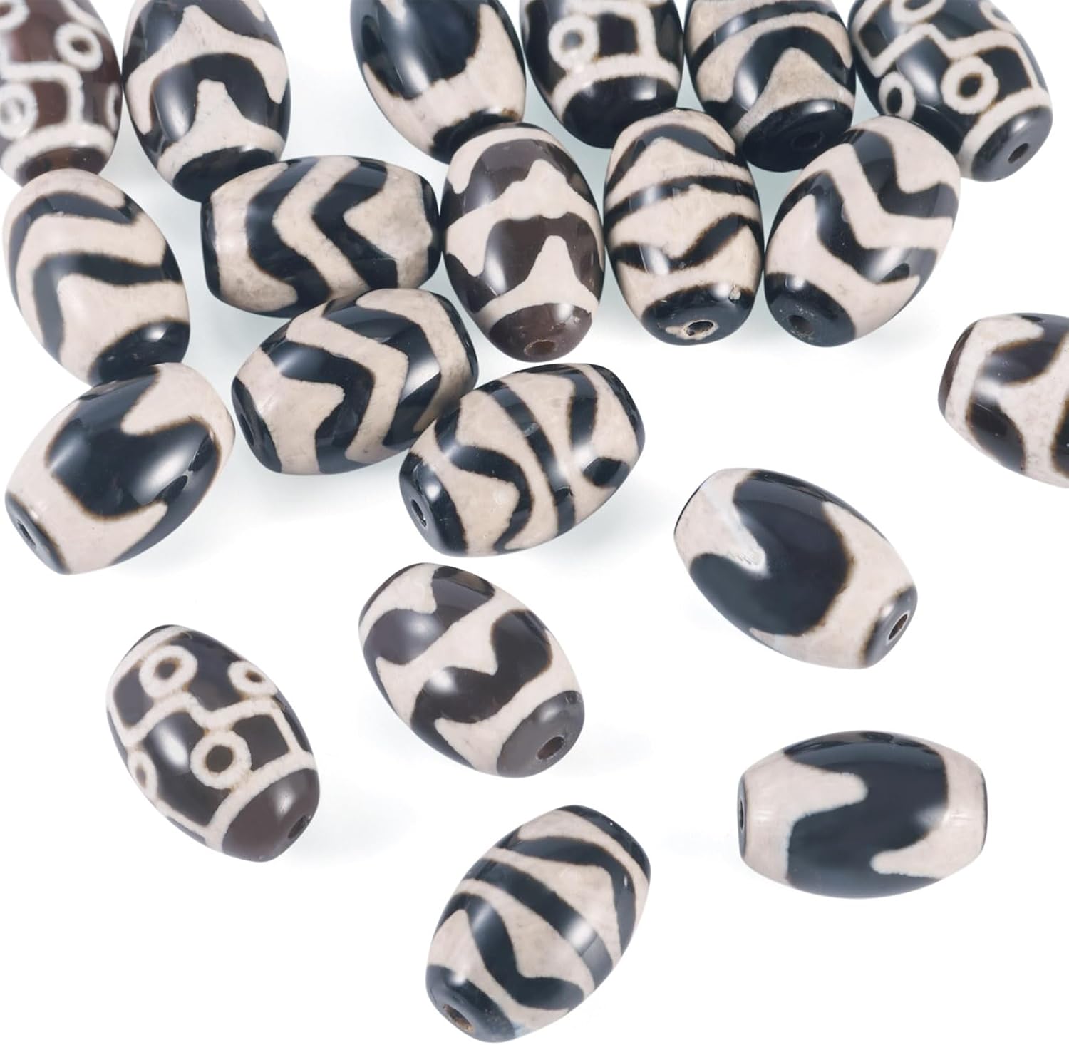 20 Pcs 8mm Tibetan Style DZi Agate Beads Natural Agate Beads Mixed Patterns Barrel Bead Loose Spacer Bead for Men and Women DIY Keychain Bracelets Necklace Jewelry Making Hole:1.2mm - Image 7