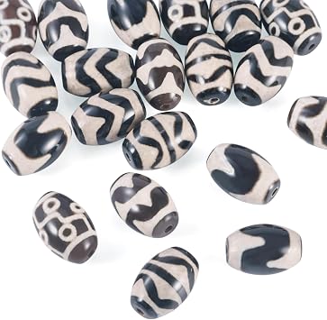 Craftdady 20pcs Tibetan dZi Agate Beads Barrel Natural Agate Stone Loose Spacer Beads Gemstone Bracelet Bead 12x8 mm for Buddhism Necklace Earring Jewelry Making DIY Crafting