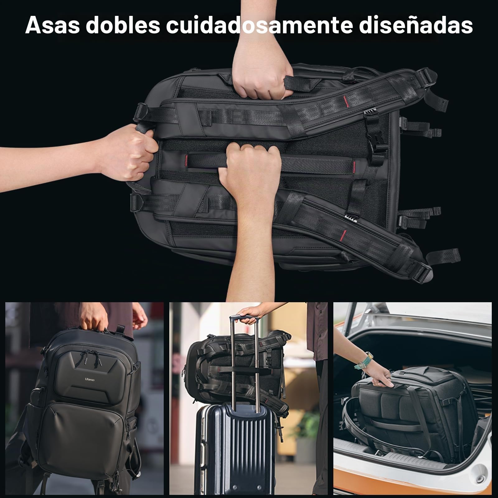 ULANZI BP10 Mochila Cámara Cáscara Dura, Bolsa de Cámara Impermeable Profesional Para Fotografía, Para Unisex Drone DSLR Cámara Sin Espejo Objetivo Trípode 17'', Portátil, Negro, 35L