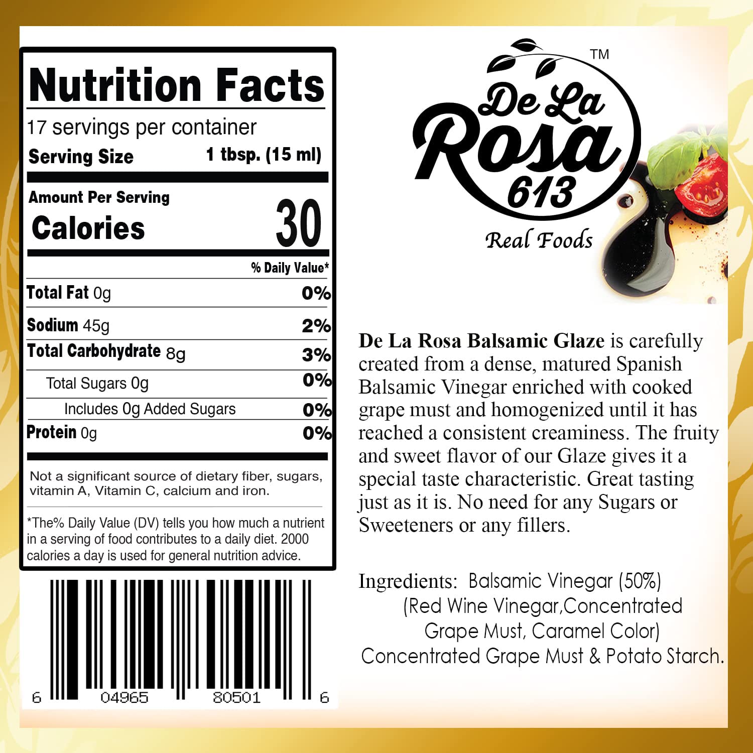 De La Rosa Dark & White Balsamic Glaze, Vegan, Kosher for Passover & Gluten Free, Great for Salad Dressings, Marinades & More, Made from balsamic Vinegar of Spain, 8.45 Oz (combo)
