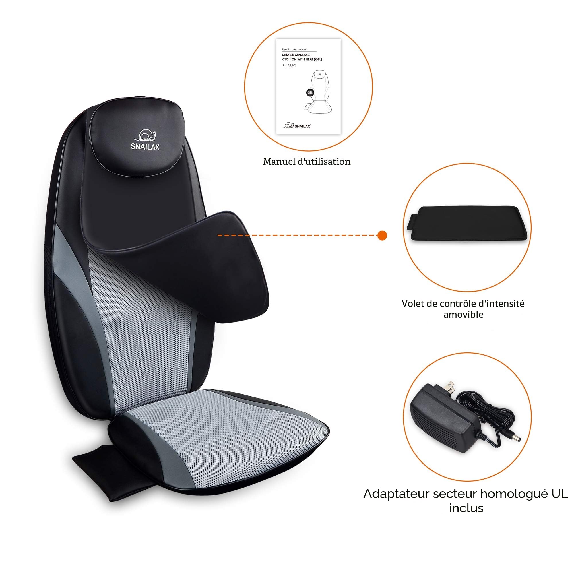 Snailax Masseur de Dos Shiatsu avec Chaleur, Siège Massant à Nœuds de Massage en Gel Souple, Massage du Dos Complet avec Vibration d’Assise, pour Maison, Bureau, Canapé, Cadeau pour Homme et Femme