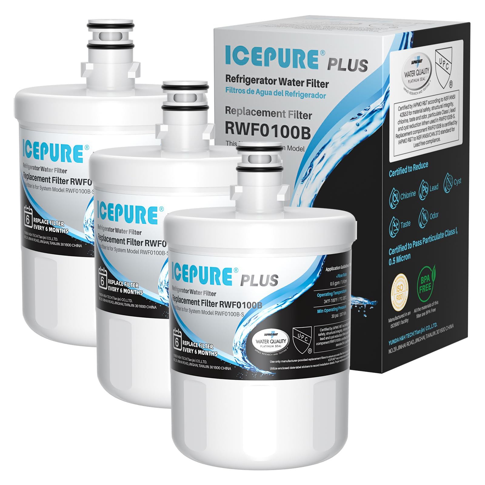 ICEPURE PLUS 5231JA2002A NSF/ANSI 53 &amp; 42 Certified Water Filter, 3 PACK