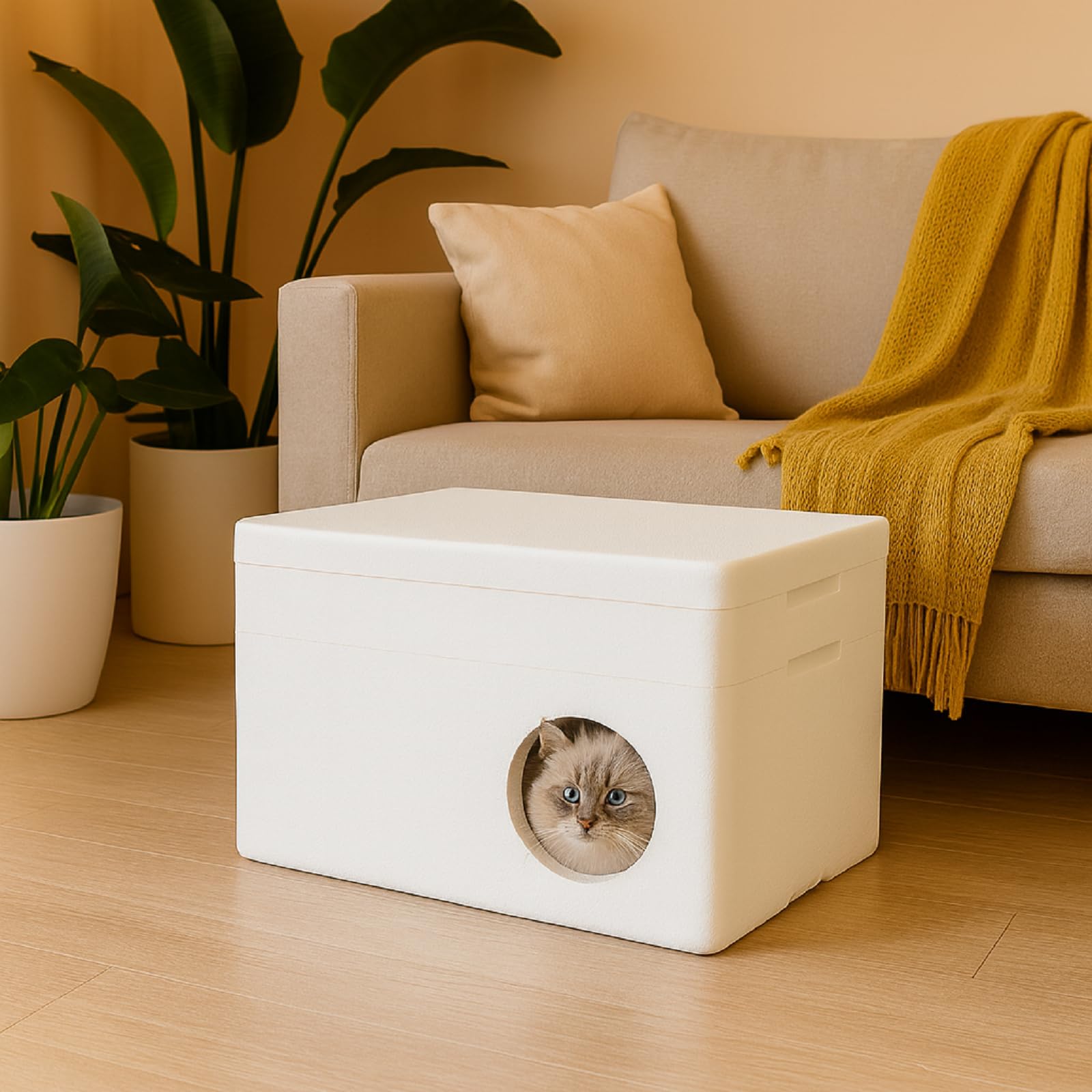QLS Maison pour Chat isolée en polystyrène 58 x 38 cm Blanc