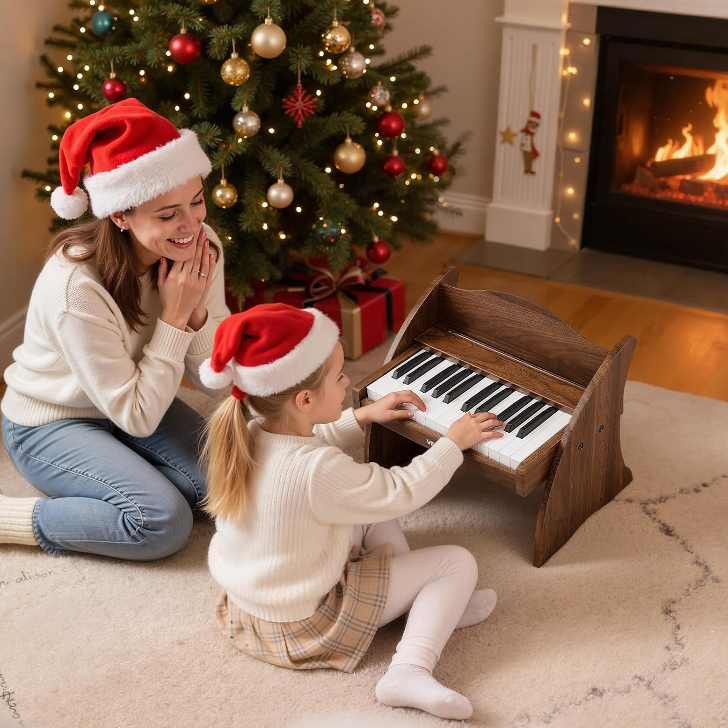 VEVOR Kids Piano Keyboard, 25 Keys Wooden Digital Piano for Kids, Mini Music Educational Instrument Toy with Realistic Sound, Dual Power, Adjustable Volume for Toddlers, Boys Girls Learning, Walnut