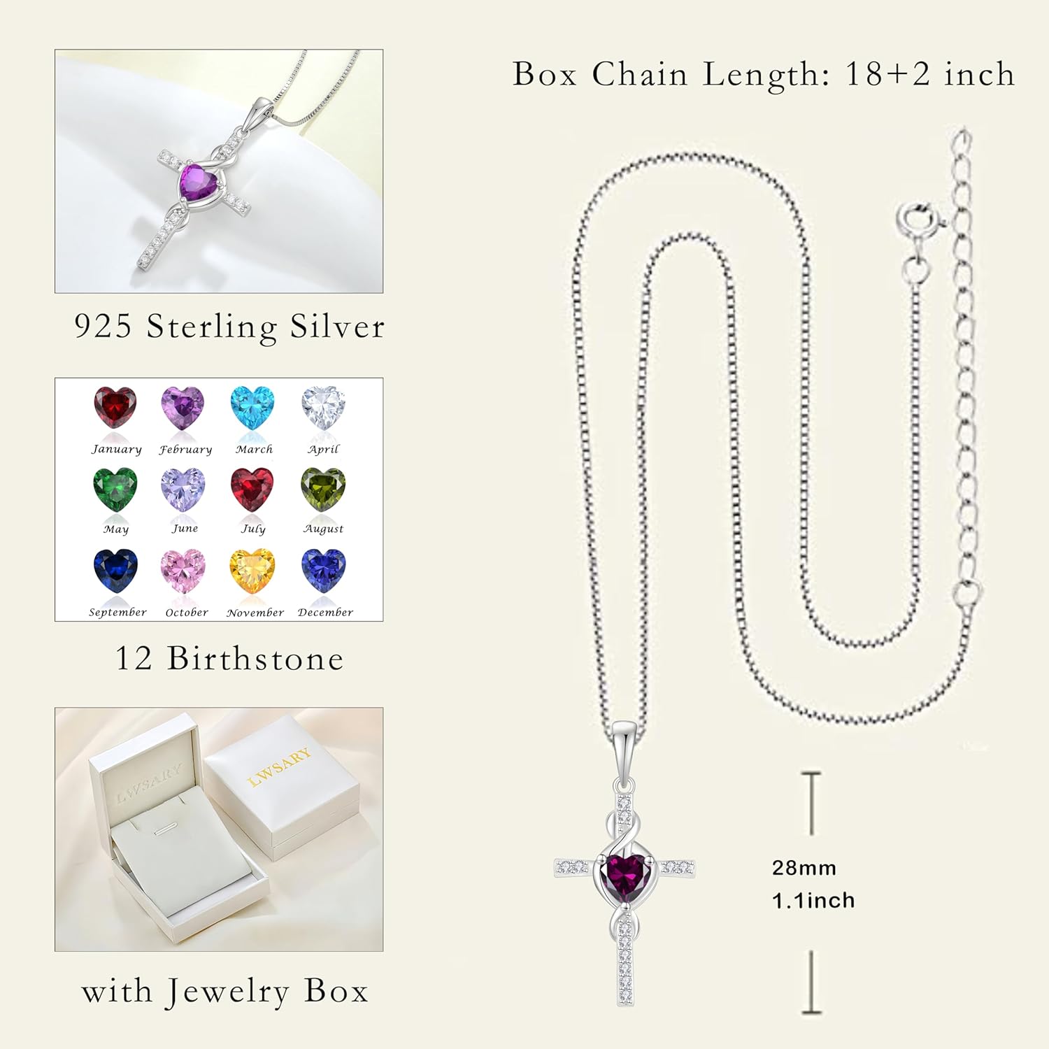 Infinity Cross Necklace 925 Sterling Silver Crucifix Christian Religious Pendant Birthstone Jewelry Gifts for Women - Image 6