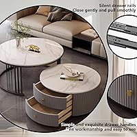 Vista 5 de Mesa de centro redonda anidable, mesas de centro redondas con almacenamiento para sala de estar, mesa de centro para sala minimalista, mesa