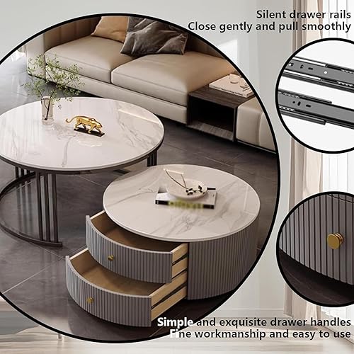 Miniatura 5 de Mesa de centro redonda anidable, mesas de centro redondas con almacenamiento para sala de estar, mesa de centro para sala minimalista, mesa de