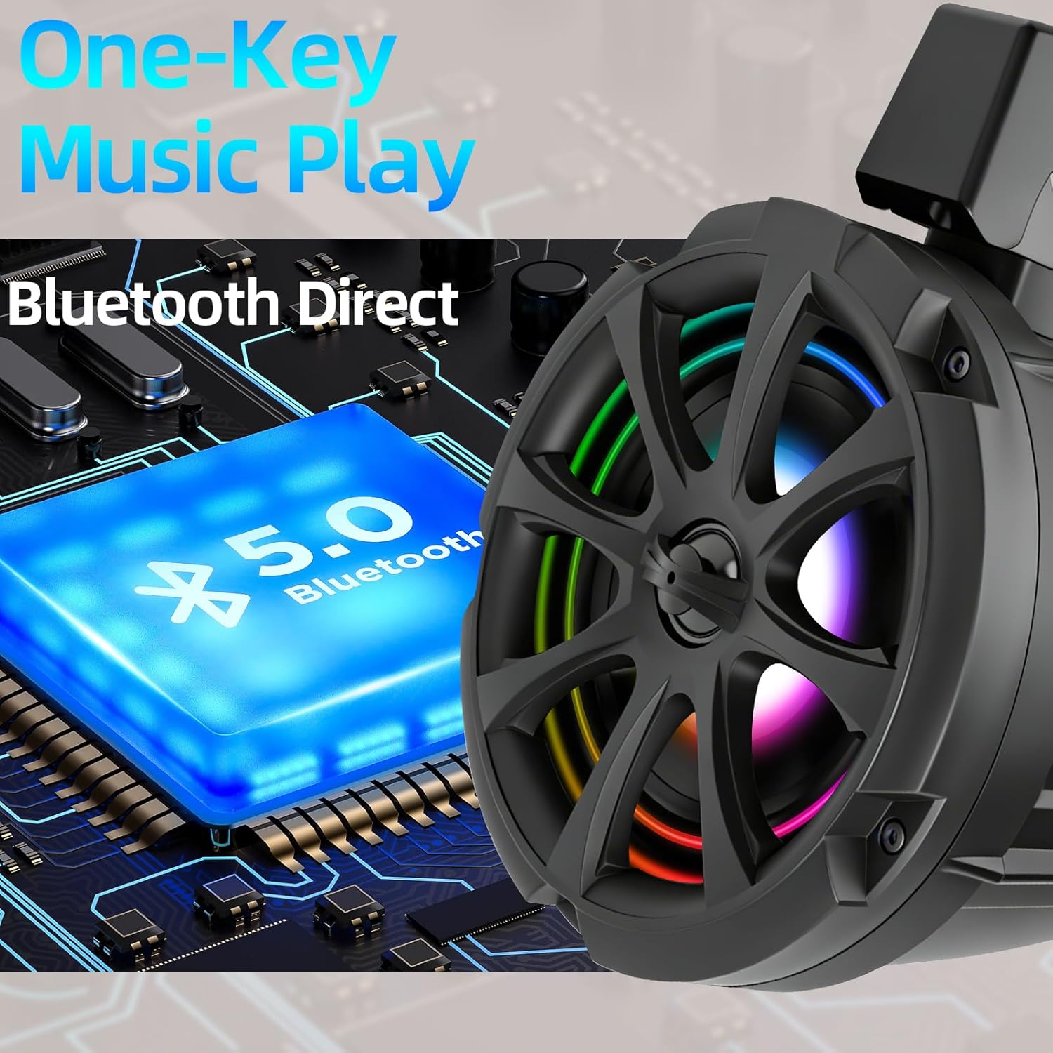 1200W 6.5 Inch Marine Speakers, Built-in Bluetooth & Amplifier, IPX6 Waterproof Powered Subwoofers, RGB Lights, 2-Way, Independent Remote Control, Boats Audio System for ATVs, UTVs, Jeeps, Golf Cart