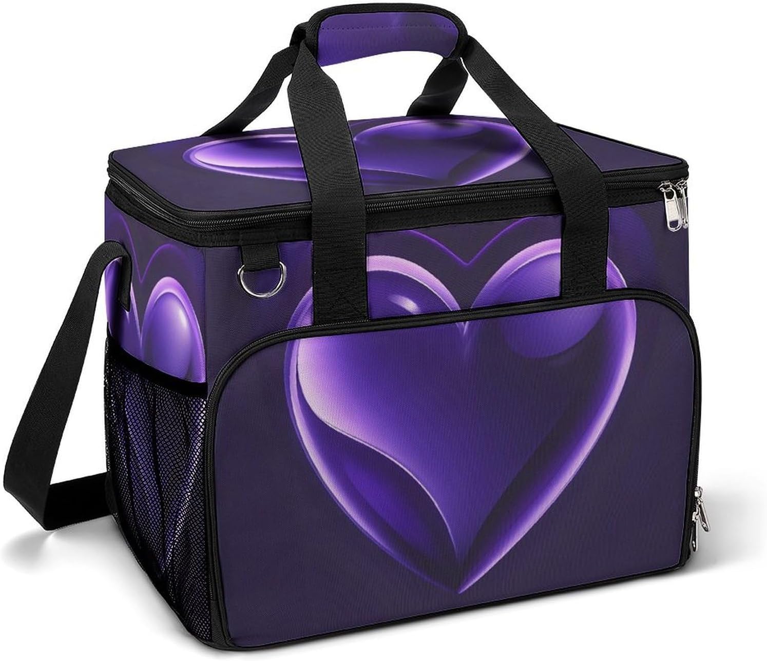 Insulated Picnic Backpack Tote Bag, Large Capacity 30L Purple Love Cooler Bag Leakproof Beach Bags Portable Lunch Box Waterproof Picnic Basket for Beach Camping BBQ