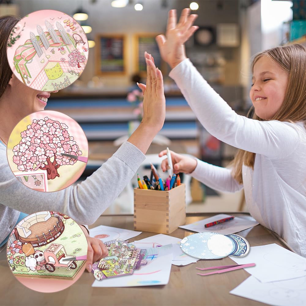 COYUN 8 Set Adesivi di Scena, Adesivi 3D Adorabili Adesivi 3D Stress Sollievo con Una Pinzetta,3D Sticker Kit di Adesivi per Casa in Miniatura per Adulti, Bambini-A