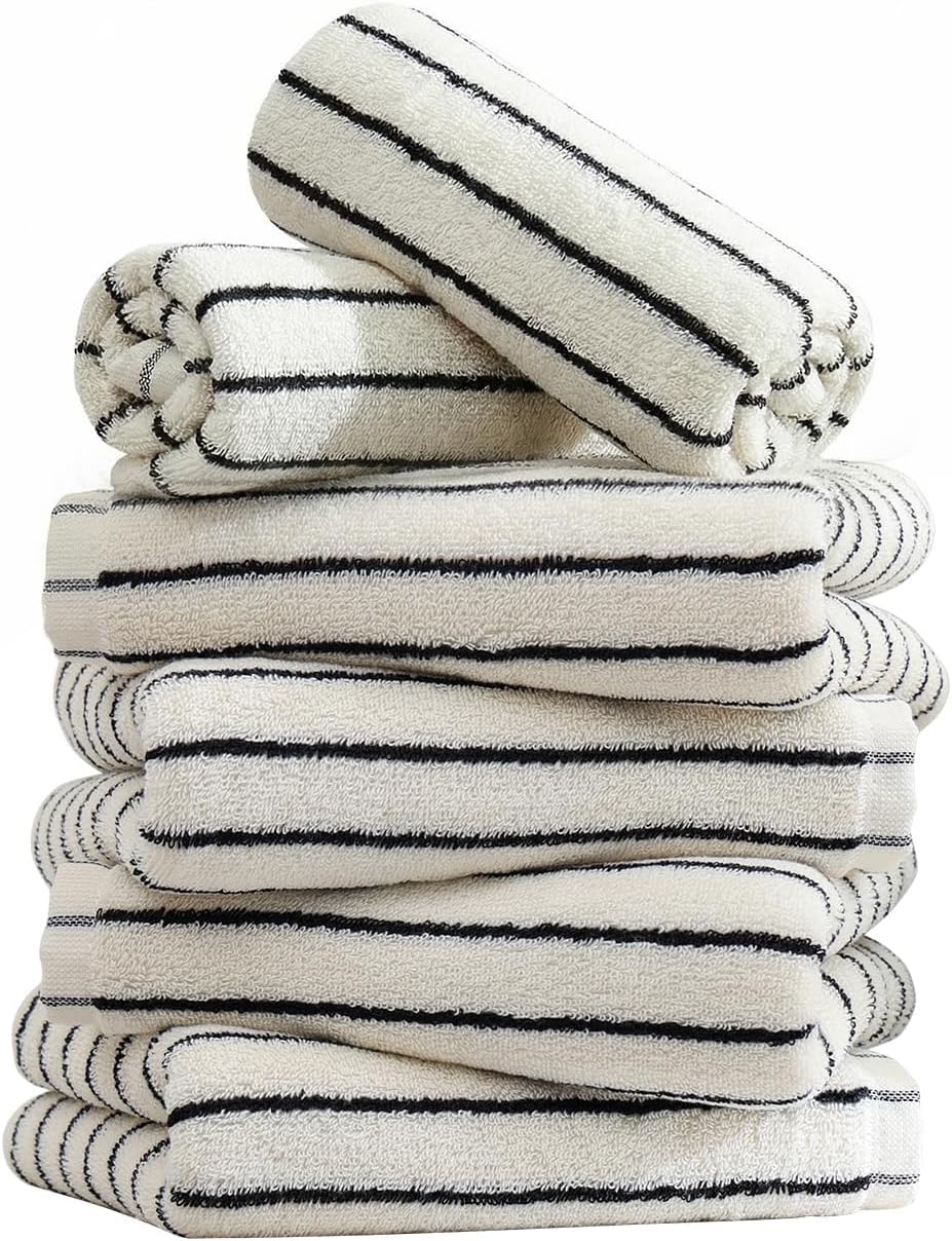 6 Piece Black and White Striped Hand Towels,100% Cotton Bathroom Towels Ultra Soft and Highly Absorbent Hand Towels for Bathroom Kitchen, Showering, Spa, Gym,Hotel (13” x 29”)