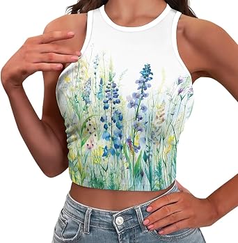 Womens Crop Top Sleeveless Halter Neck Vest Tank Top Slim Fit Racer Back Tight Tees for Travel Out Going Sport