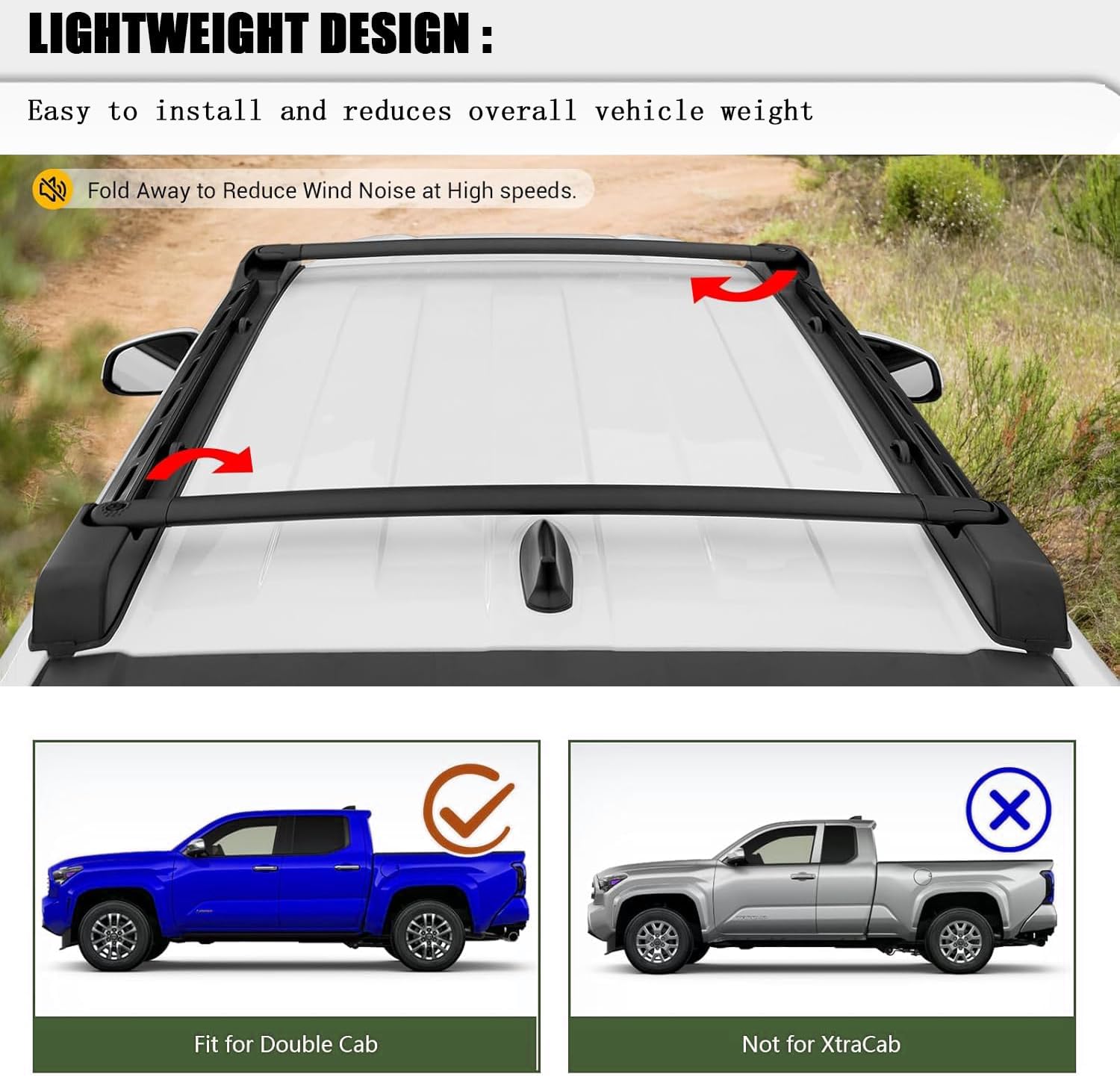 Roof Rack Cross Bars for 2026 2025 2024 Toyota Tacoma Double Cab - Aluminum Roof Rails Crossbar for Cargo Canoe Bike Kayak Snowboard