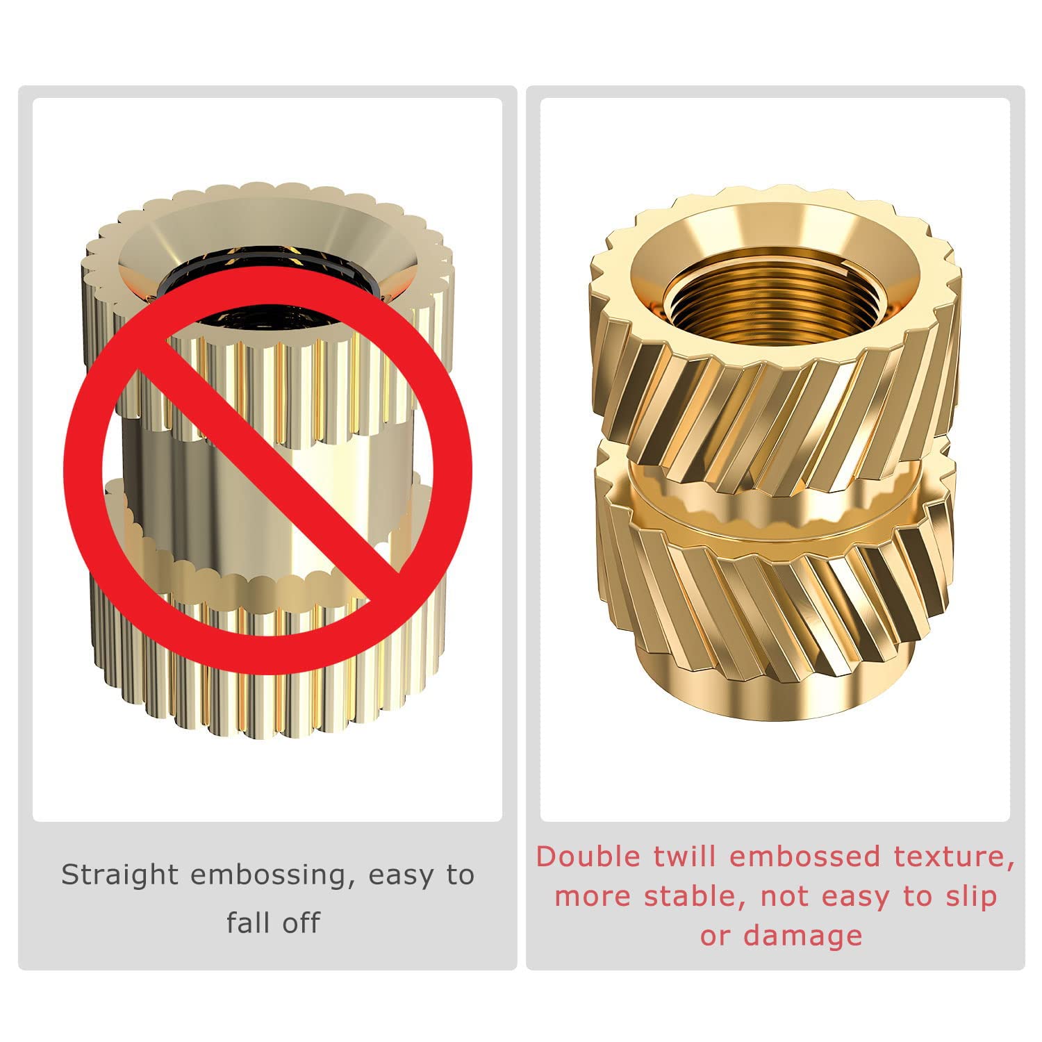 Kqcibz 120Pcs M3X5.7-OD4.6 Thread Knurled Brass Threaded Heat Set Heat Resistant Insert Embedment Nut for 3D Printer, Gold