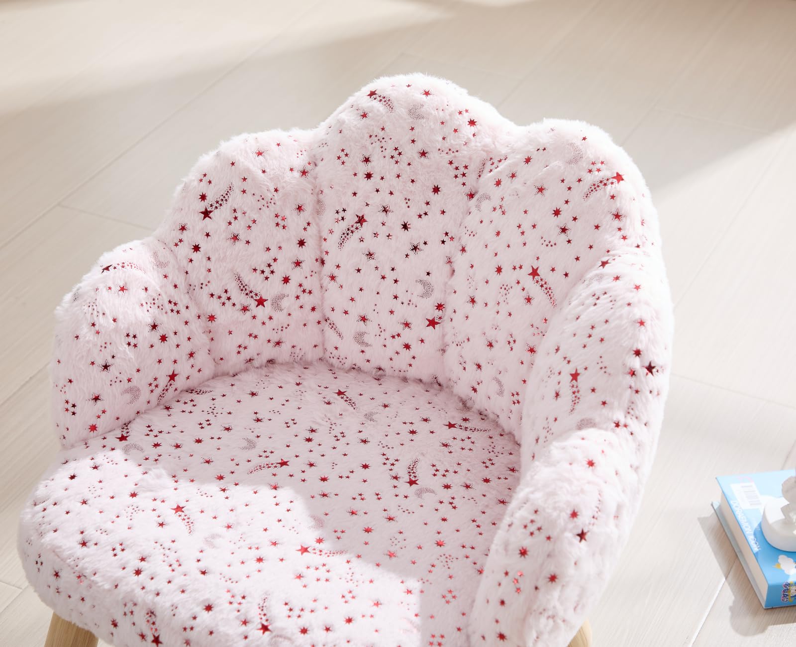 Sedia Carina per Bambini in Pelliccia Poltroncina per Bambini con Schienale a Petali Divanetto Bambino in Legno per Camera da Letto/Soggiorno/Sala Giochi, Rosa