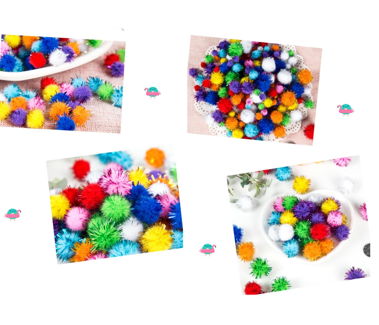 200 pompon con glitter per fai da te, mini pompon colorati, per la produzione di artigianato, pompon colorati per decorazioni di feste, ghirlande, Pasqua, vestiti, decorazioni fai da te, decorazioni