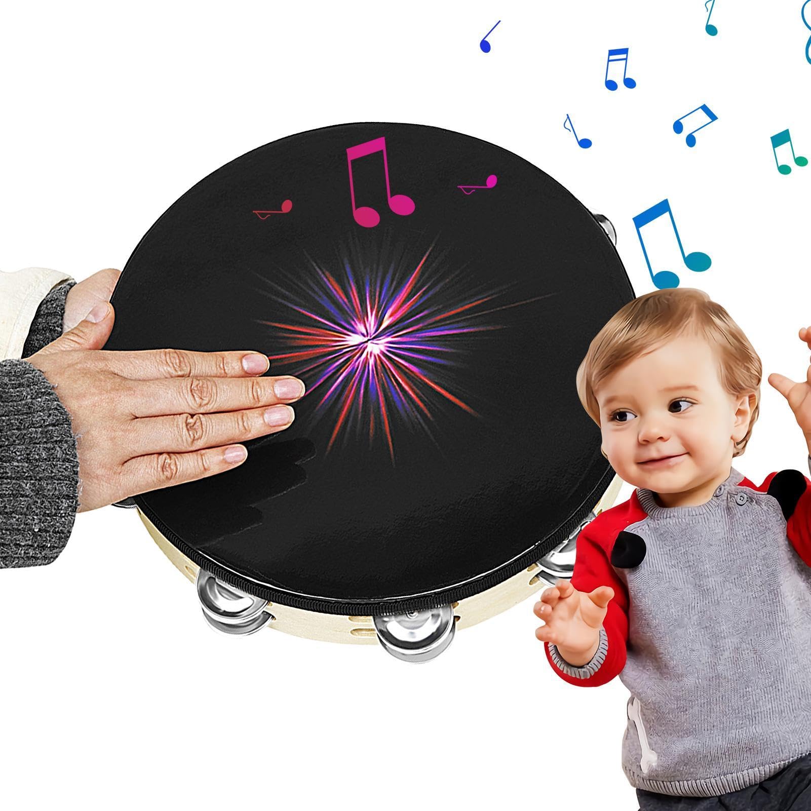 TROONZ Tambourine Hand Bells - Wooden Black Hole Ray Instrument | Cute Tambourine for Concerts, Parties, Children Musical Instrument for Bands