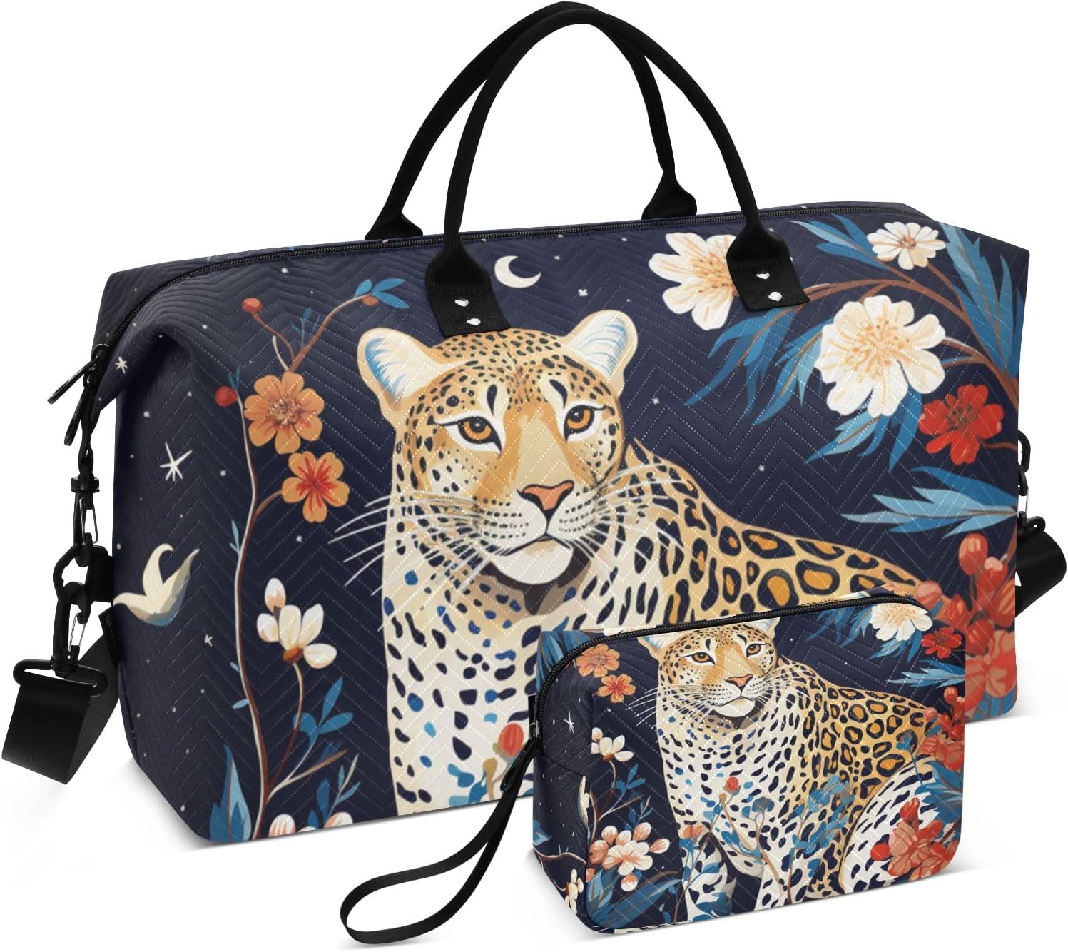 Large Travel Duffel Bag Sports Tote Gym Bag Overnight Weekender Bags Cheetah Leopard Carry On Luggage with Toiletry Bags