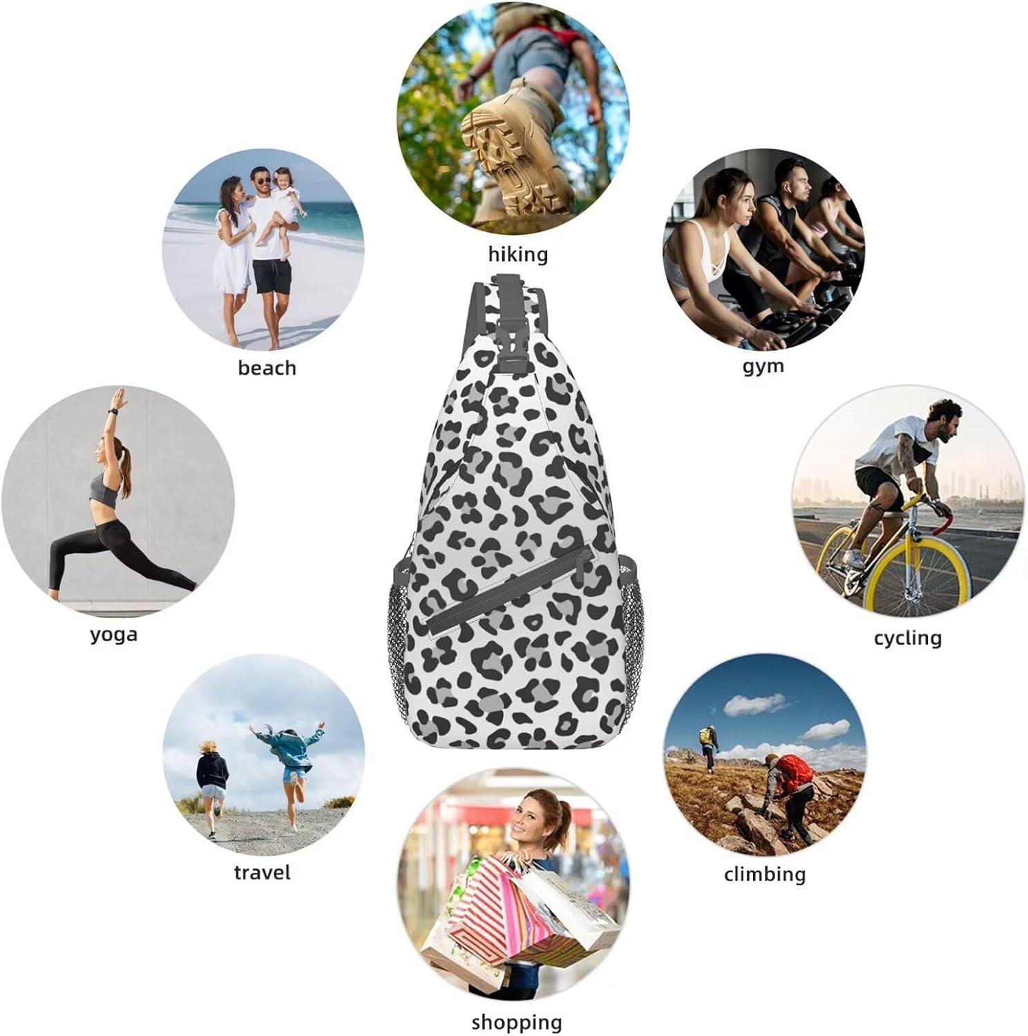 Leopard Print Crossbody Sling Bags for Women Men Abstract Snow Leopard Spots Pattern Travel Sling Backpack Casual Chest Shoulder Bag Cute Wild Animal Skin Texture Gym Sports Hiking Daypack - Image 5