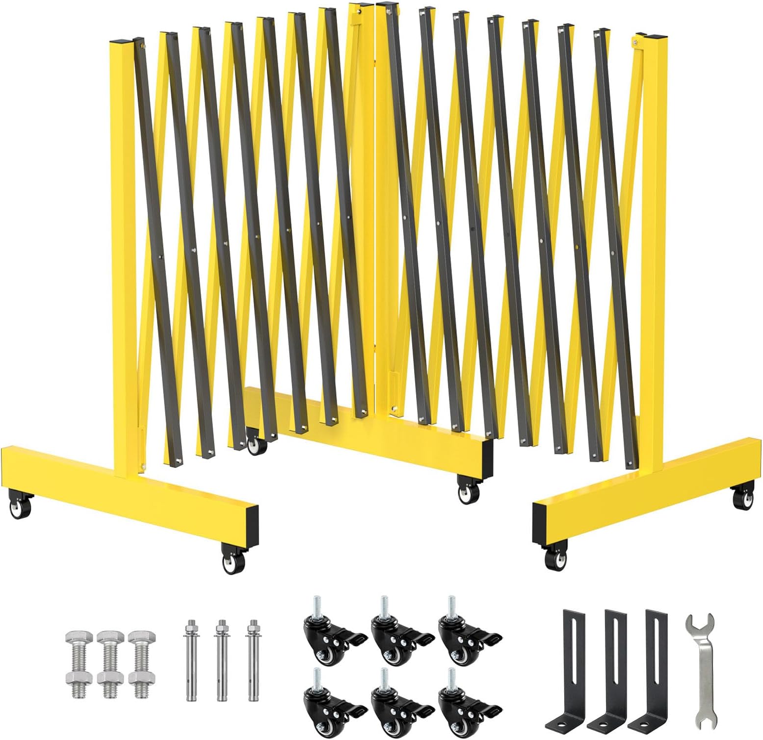 16.8FT Industrial Metal Expandable Barricade, Retractable Traffic Fence with Casters, Folding Security Gate,Portable Barricade Gate for Construction Area, Traffic Control, Cordon