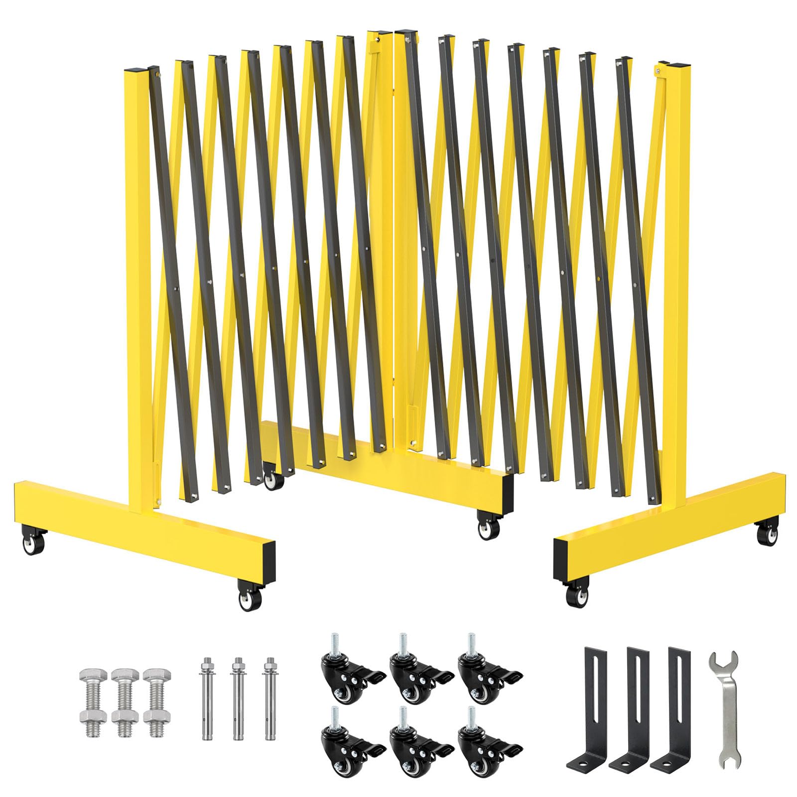 16.8FT Industrial Metal Expandable Barricade，Retractable Traffic Fence with Casters, 270 Degrees Folding Security Gate, Portable Barricade Gate for Construction Area, Traffic Control, Cordon