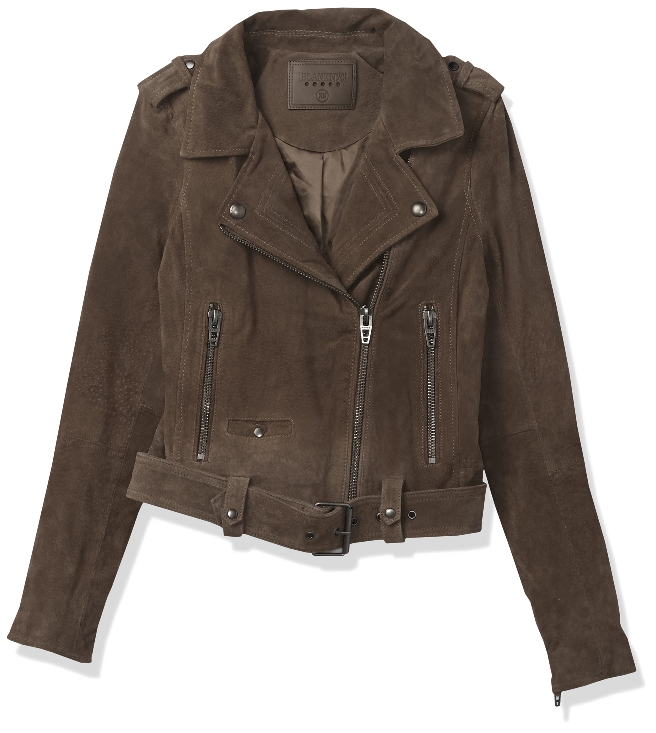 [BLANKNYC] womens Luxury Clothing Cropped Suede Leather Motorcycle Jackets, Comfortable & Stylish Coats