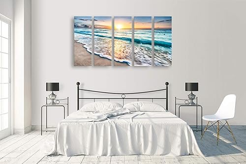 Miniatura 2 de S02258 - Impresiones en lienzo para pared, playa, puesta de sol, océano, naturaleza, estiradas y enmarcadas, pinturas sobre lienzo para sala de