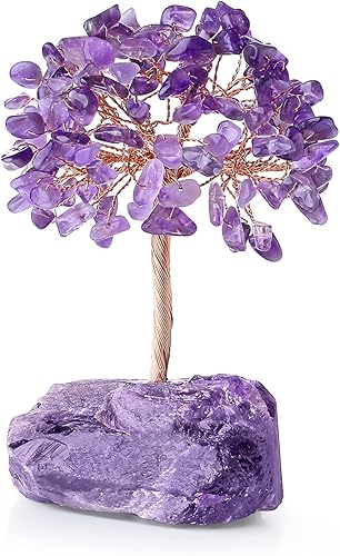 DUQGUHO Árbol de cristal de amatista con base de piedra de amatista de cuarzo natural, árbol de cristal para decoración, cristal de la suerte Reiki,