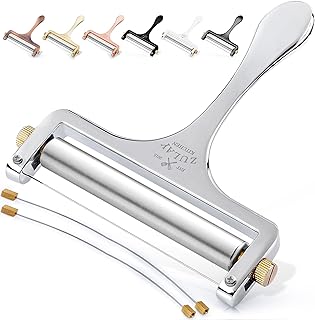 Zulay Kitchen Stainless Steel Wire Cheese Slicer - Adjustable Hand Held Cheese Cutter with 2 Extra Wires - Premium Cheese Shaver For Mozzarella, Cheddar, Gruyere - Cheese Cutter with Wire (Silver)