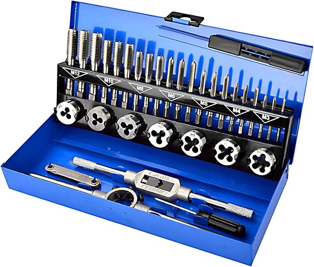 Tap and Die Set, 32 Pieces Alloy Steel Metric Screw Threads Cutting Tool Set Taper Drill Threading Kit with Storage Case
