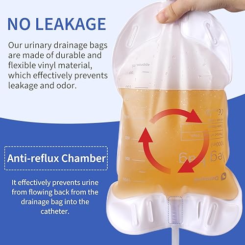 Miniatura 4 de Paquete de 10 bolsas de 33.8 fl oz, bolsa de drenaje urinario con tubo de 18 pulgadas, bolsas de catéter urinario de gran capacidad con válvula