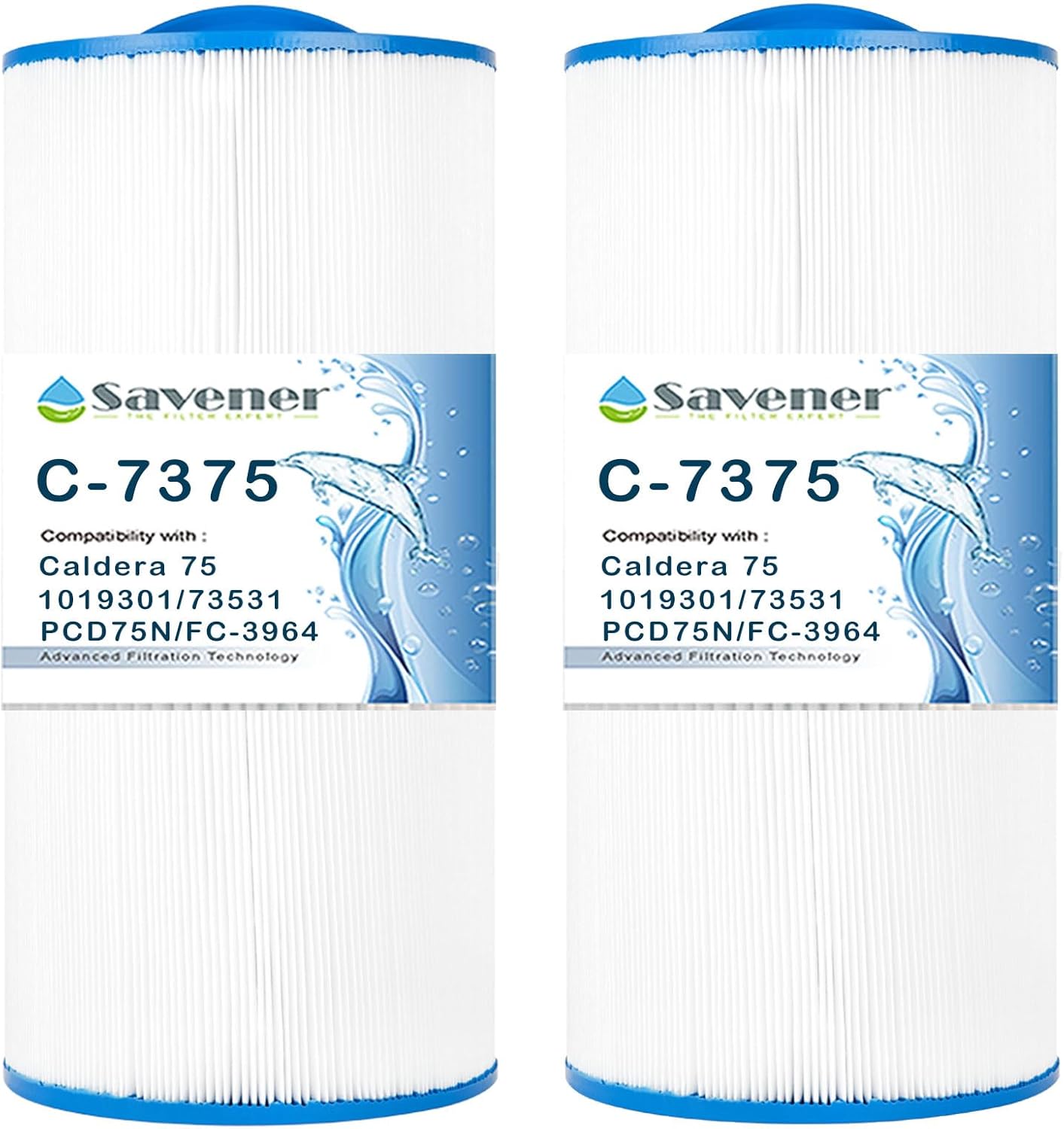 C-7375 Spa Filter Compatible with Pleatco PCD75N, Unicel C-7375, FC-3964, Caldera Spa 75, 1019301, 75 sq.ft Hot Tub Filter cartridges 2 Pack