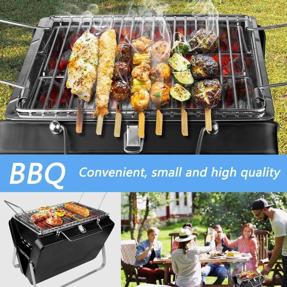 Supporto per barbecue, BBQ Grill Pieghevole Nero Valigetta portatile Accessori pieghevoli for barbecue for uso domestico nel parco Mini tascabile