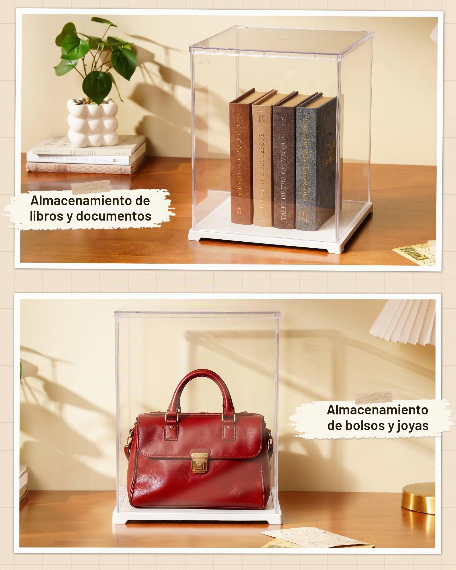 Rolife Vitrina Acrílica con Orificio para Cables Caja Expositora Transparente para Book Nook, Puzles 3D, Figuras de Acción y Maquetas Miniatura LED (23x23x29,2 cm)