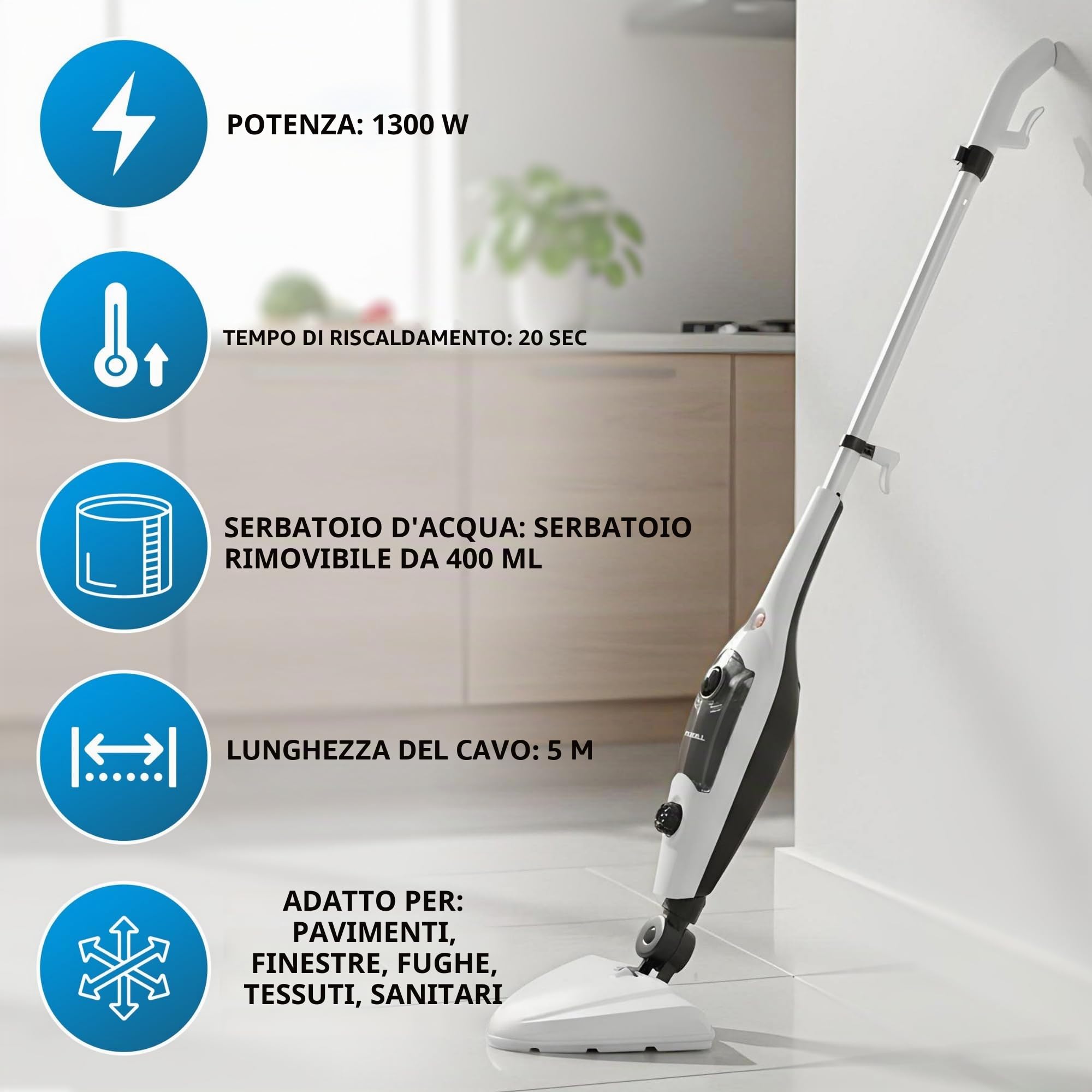 Powell Pulitore A Vapore - Macchina Per La Pulizia Multifunzionale 12 In 1 | Mop A Vapore Da 1300 W Per Pavimenti Duri, Tappeti, Tappezzeria | Pulitore Portatile Per Tappeti Senza Prodotti Chimici