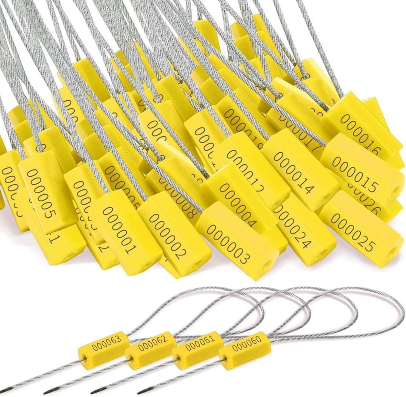 Lot de 120 câbles en acier scellés en métal numérotés pour remorques, étiquettes de sécurité inviolables, jaune