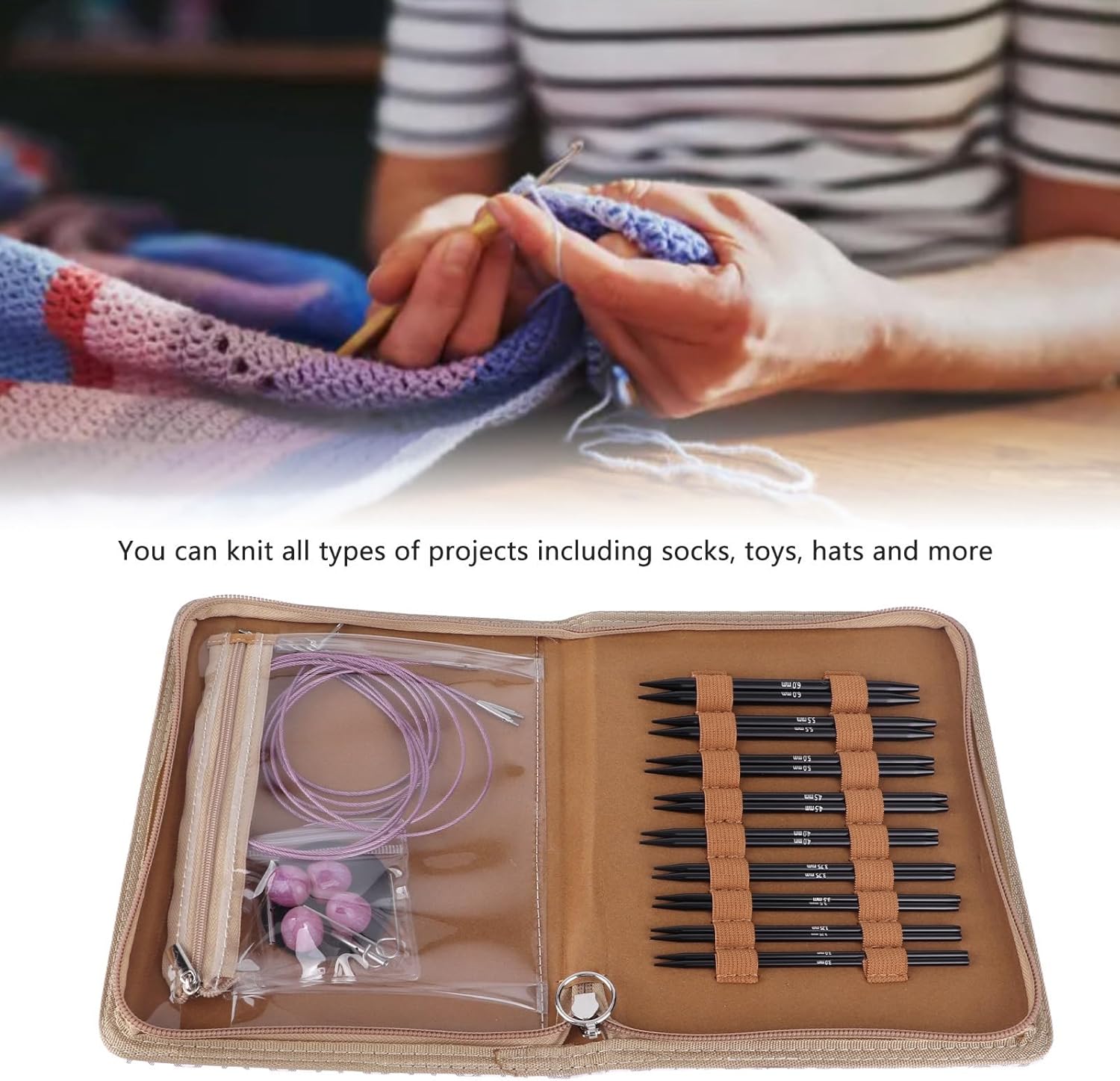 3 to 8mm Interchangeable Needles Set Circular Knitting Needle Set Ergonomic Circular Needle Set with Storage Bag for Weaving Project