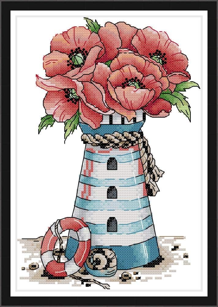 Stamp Cross Stitch Kits, 14 Count Pre-Printed Cross-Stitching Starter for Beginners 38 x 42 cm DIY Sewing Crafts (Lighthouse)