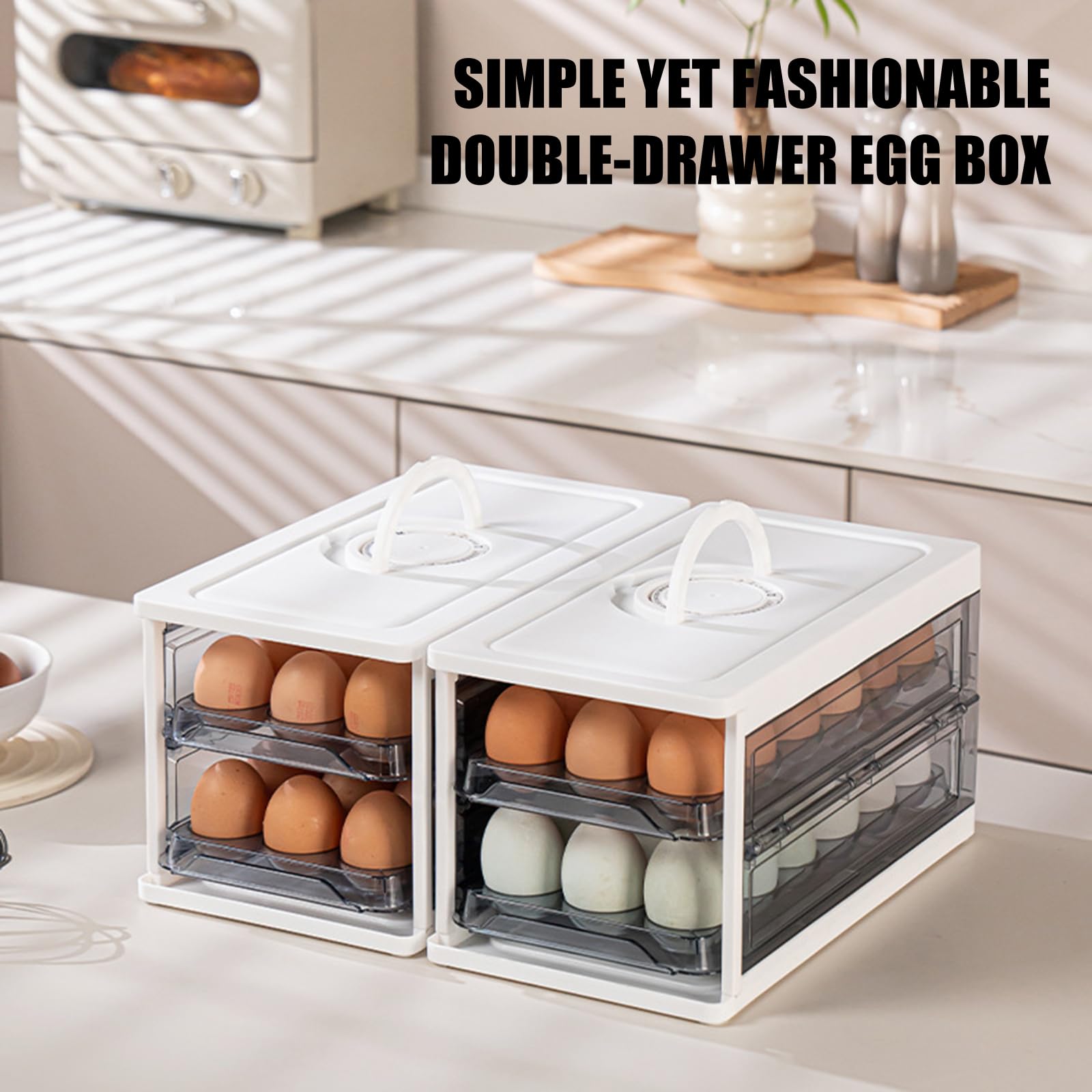 Soporte para Huevos para frigorífico, 2 Niveles, Plegable, 32 organizadores, cajón para frigorífico, 32 contenedores para Huevos con, contenedor con y