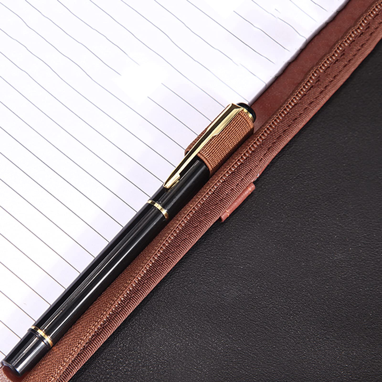 Carpeta Cartella Portatile Multi-Funzione A4 con Cerniera Cartella con più Sacchetti di stoccaggio in Pelle Appunti Business Data Binder (Nero/Marrone) Carpeta expandible (Color : Black)