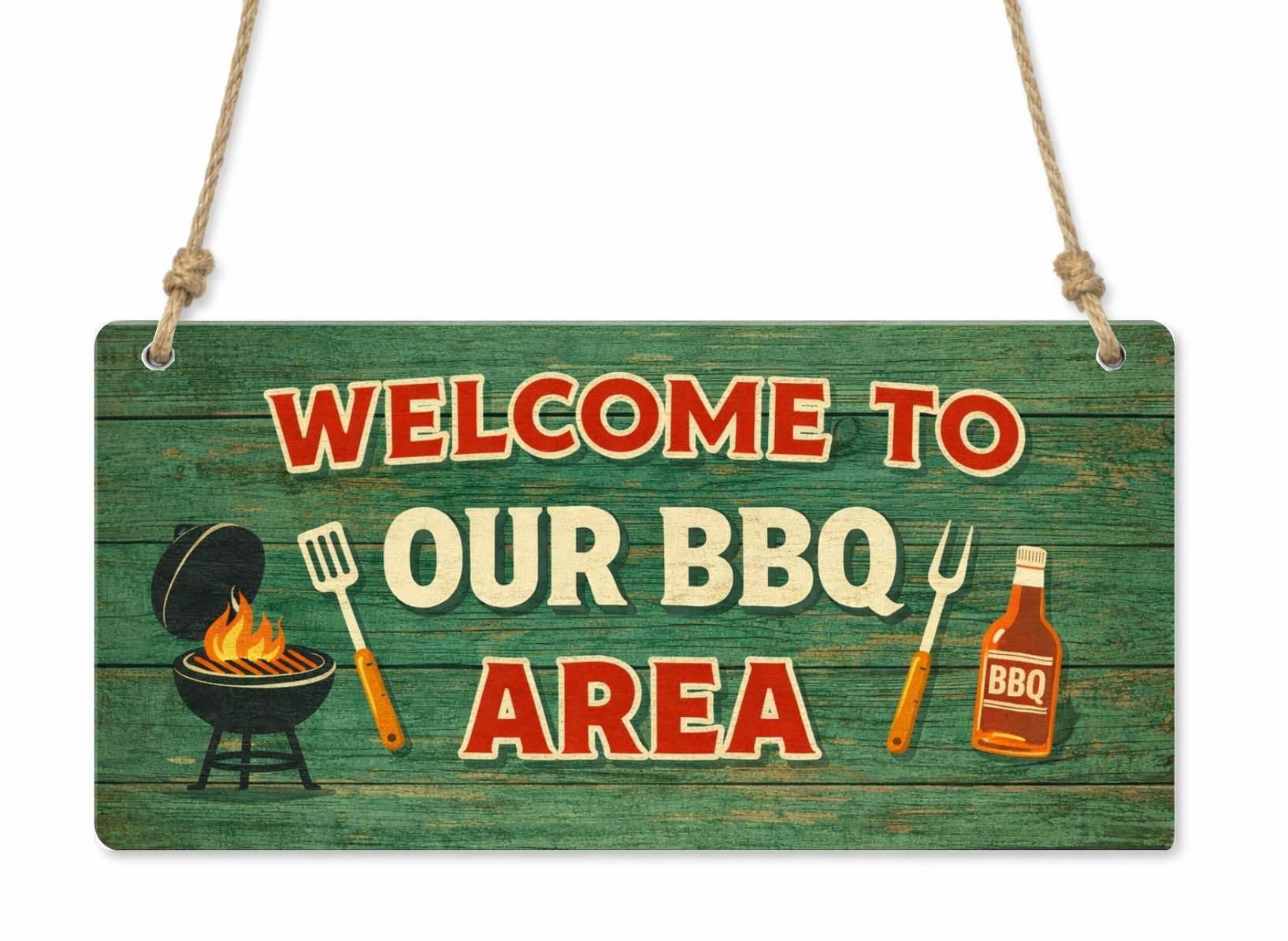 1x Welcome To Our BBQ Area Garden Outdoor Metal Hanging Sign/Plaque Gift Novelty cpt25